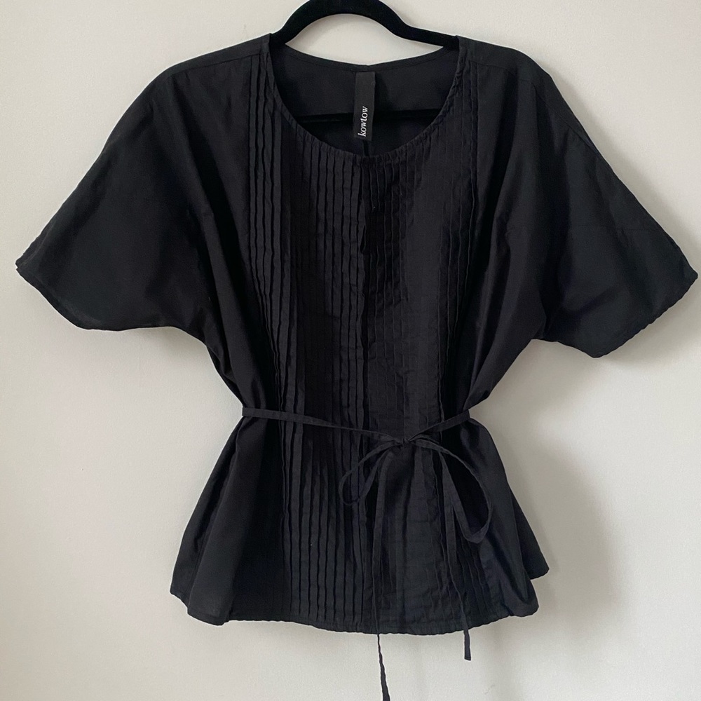 Kowtow Black Pleated Tie Shirt Small Garmentory